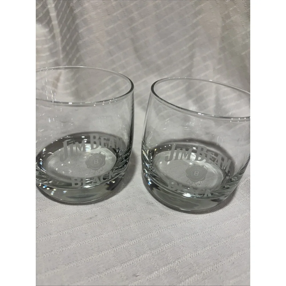 Set of 2 Jim Beam Frosted Logo‎ 8 Oz Lowball Whiskey Glasses